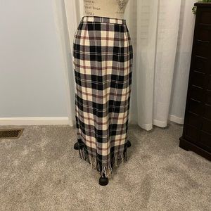 Plaid flannel skirt with fringe